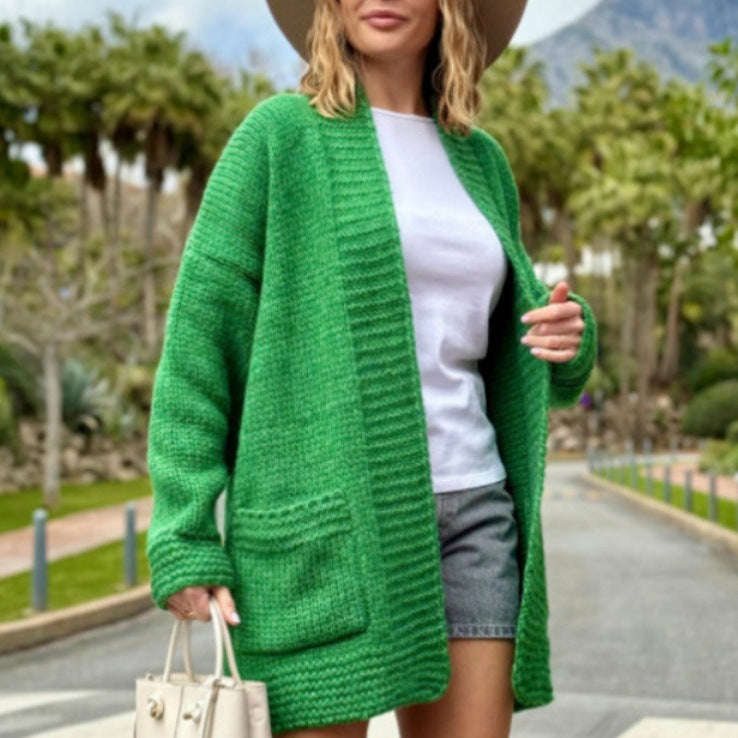 Women’s chunky knit cardigan with generous pockets and casual fit Ivyshape