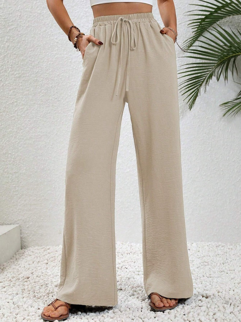 Women's Relaxed Palazzo Pants with Elastic Waistband and Side Pockets Ivyshape