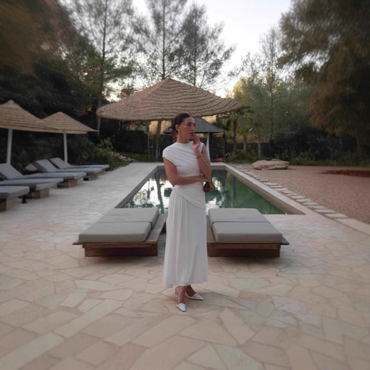 Women Elegant, tailored Maxi dress with asymmetric neckline Ivyshape