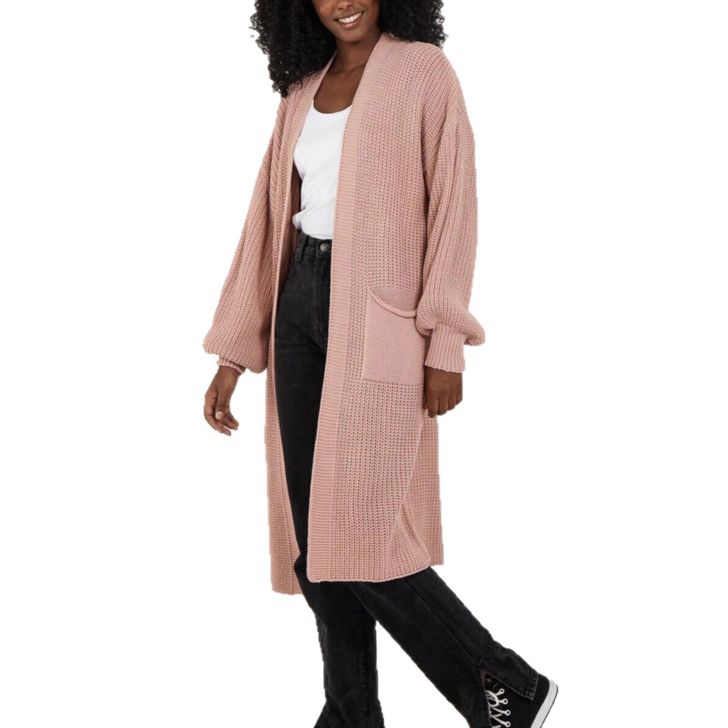 Ladies long cardigan with a casual oversized fit and voluminous sleeves Ivyshape