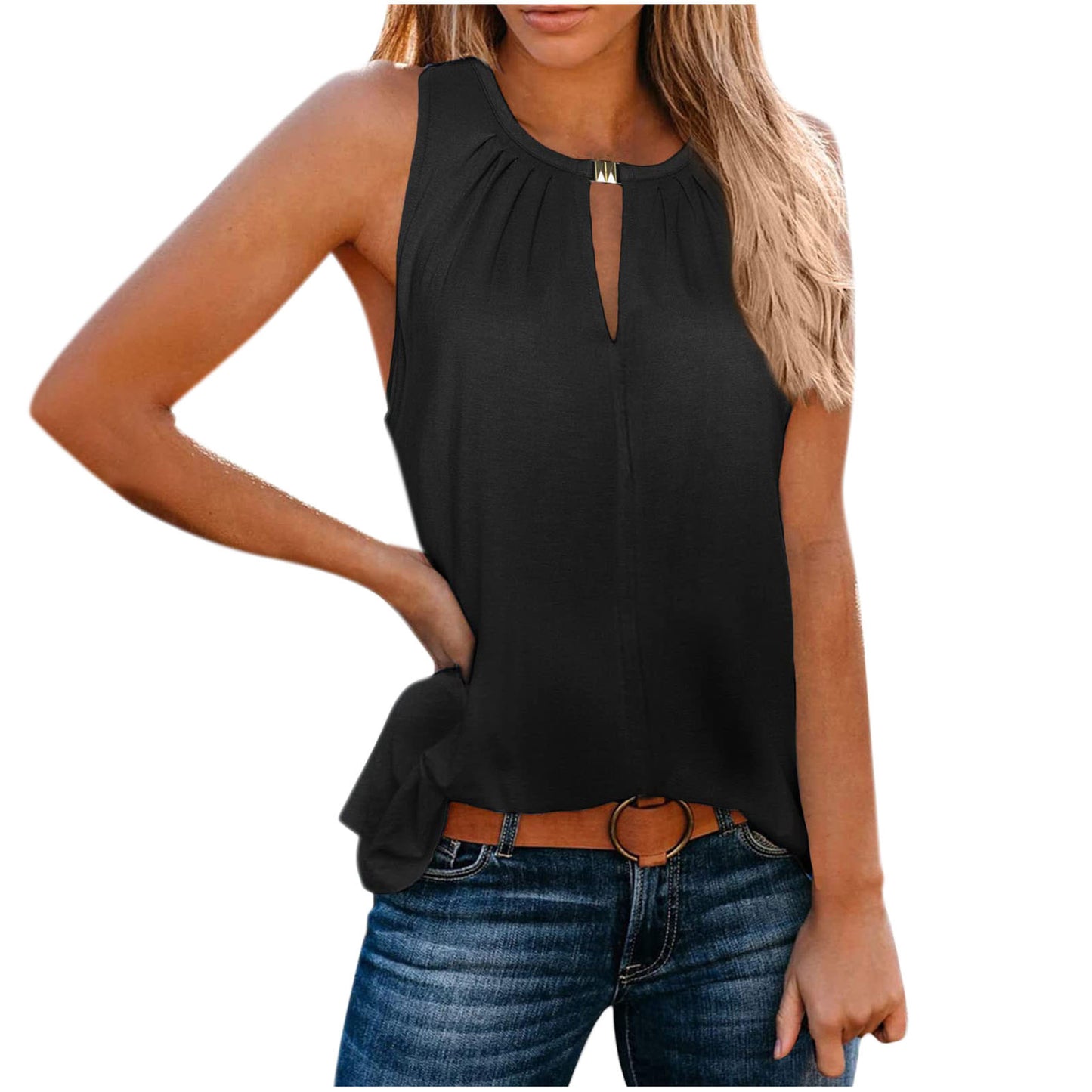 Women Elegant sleeveless top with decorative neckline and pleats Ivyshape