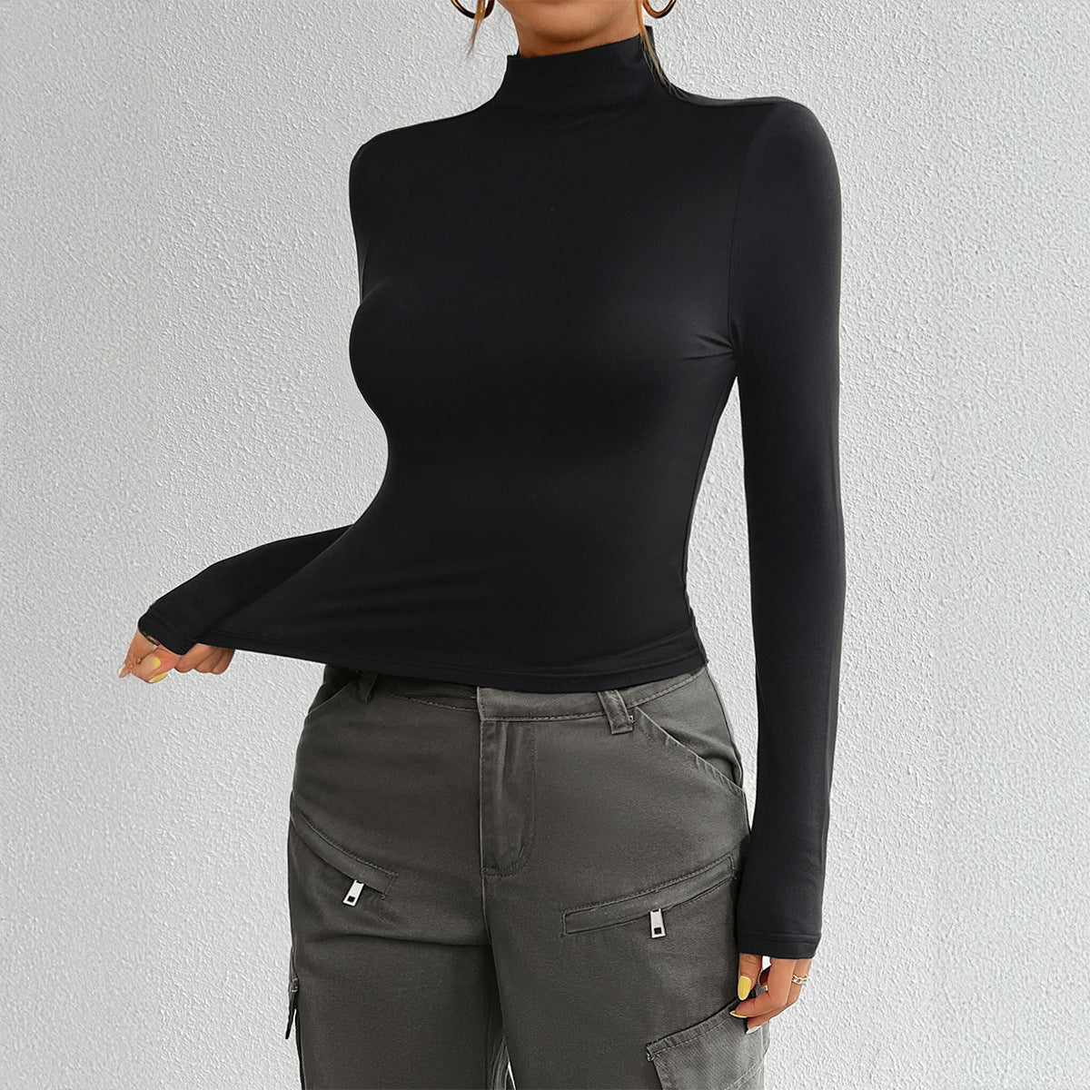 Ivyshape | Slim Fit Long Sleeve Turtleneck Top