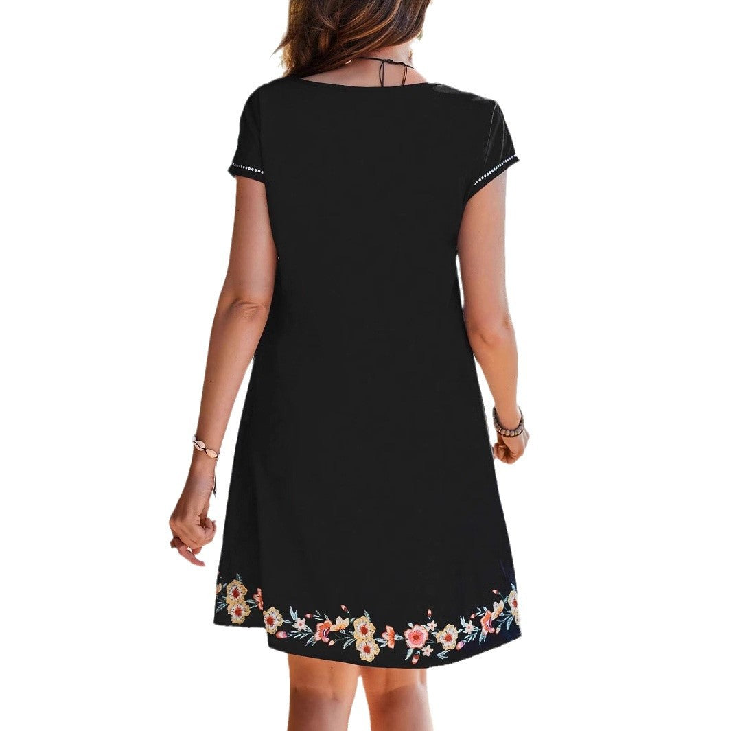 IvyShape | Elegant Printed V-Neck Short Sleeve Dress