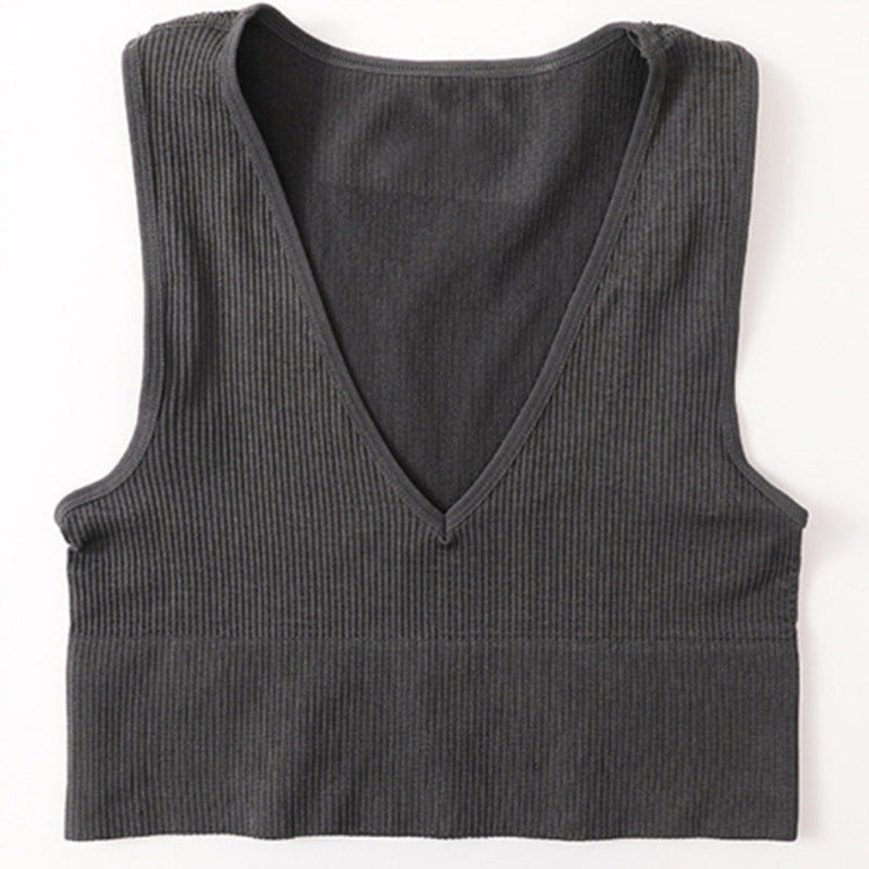 Ladies sporty V neck crop top made of ribbed knit Ivyshape