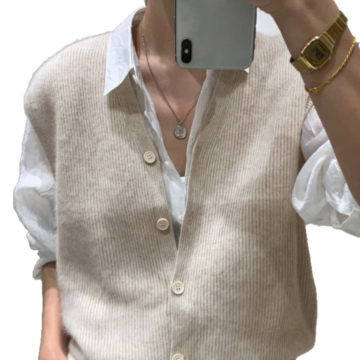 Women's knit vest with classic ribbed pattern Ivyshape