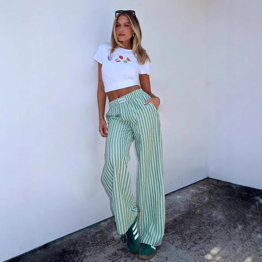 High-waisted striped wide-cut pants for women Ivyshape