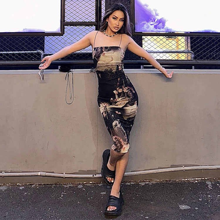 Women's fitted dress with creative art design Ivyshape