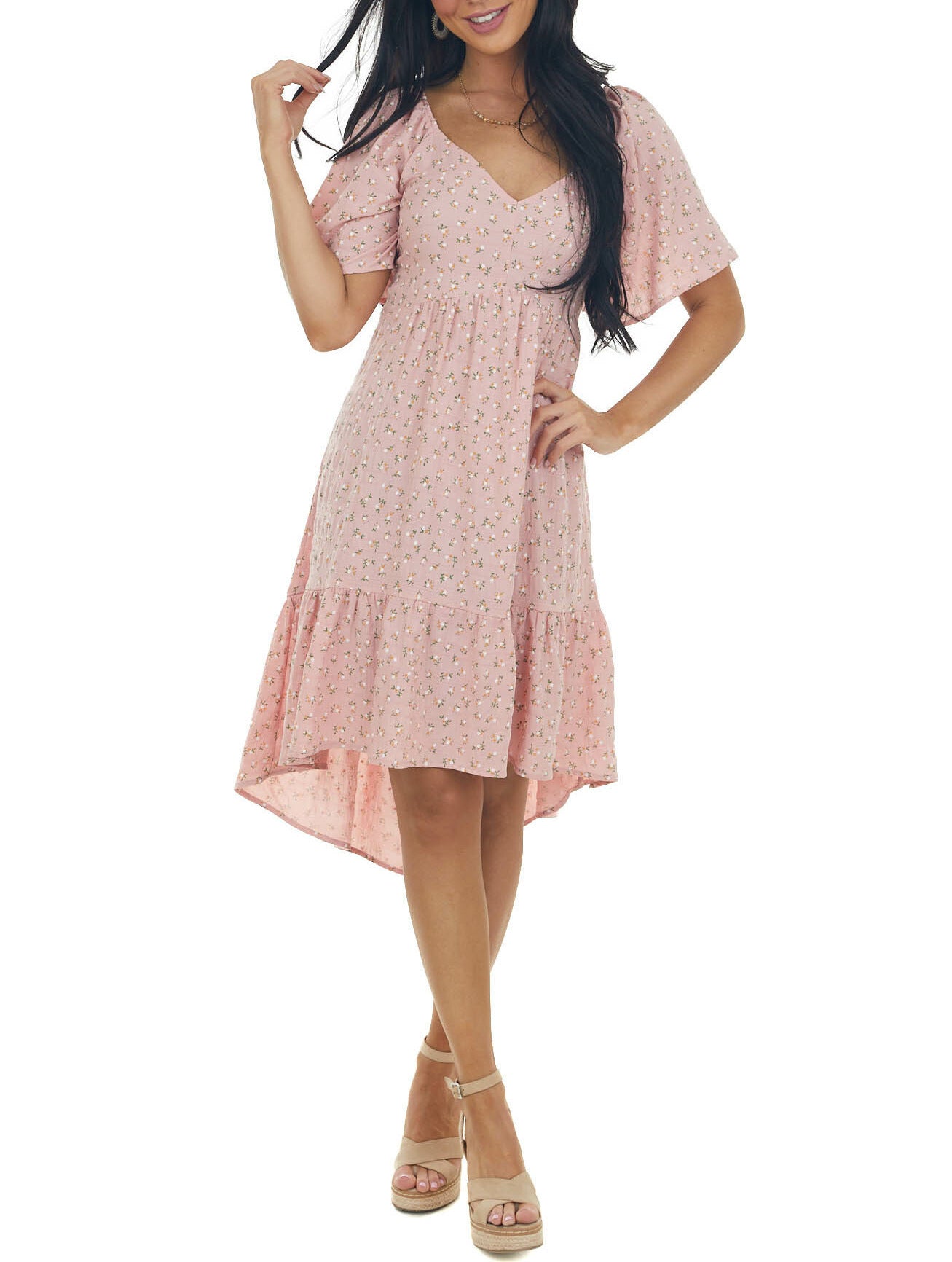 Women's Floral Print Hi-Low Midi Dress Ivyshape