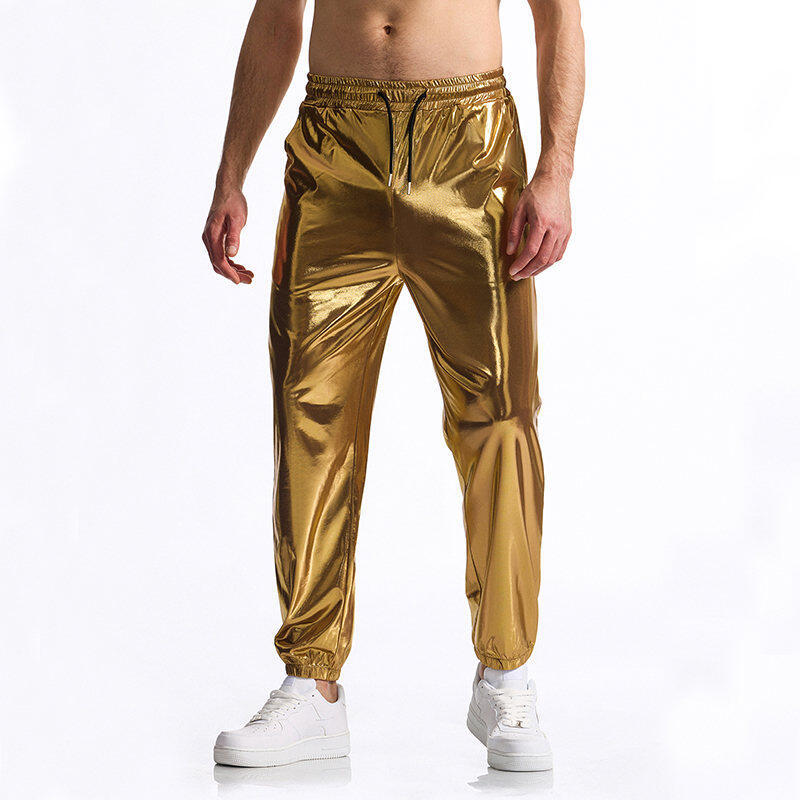 Men's fashionable sports pants with shiny surface and elastic waistband Ivyshape