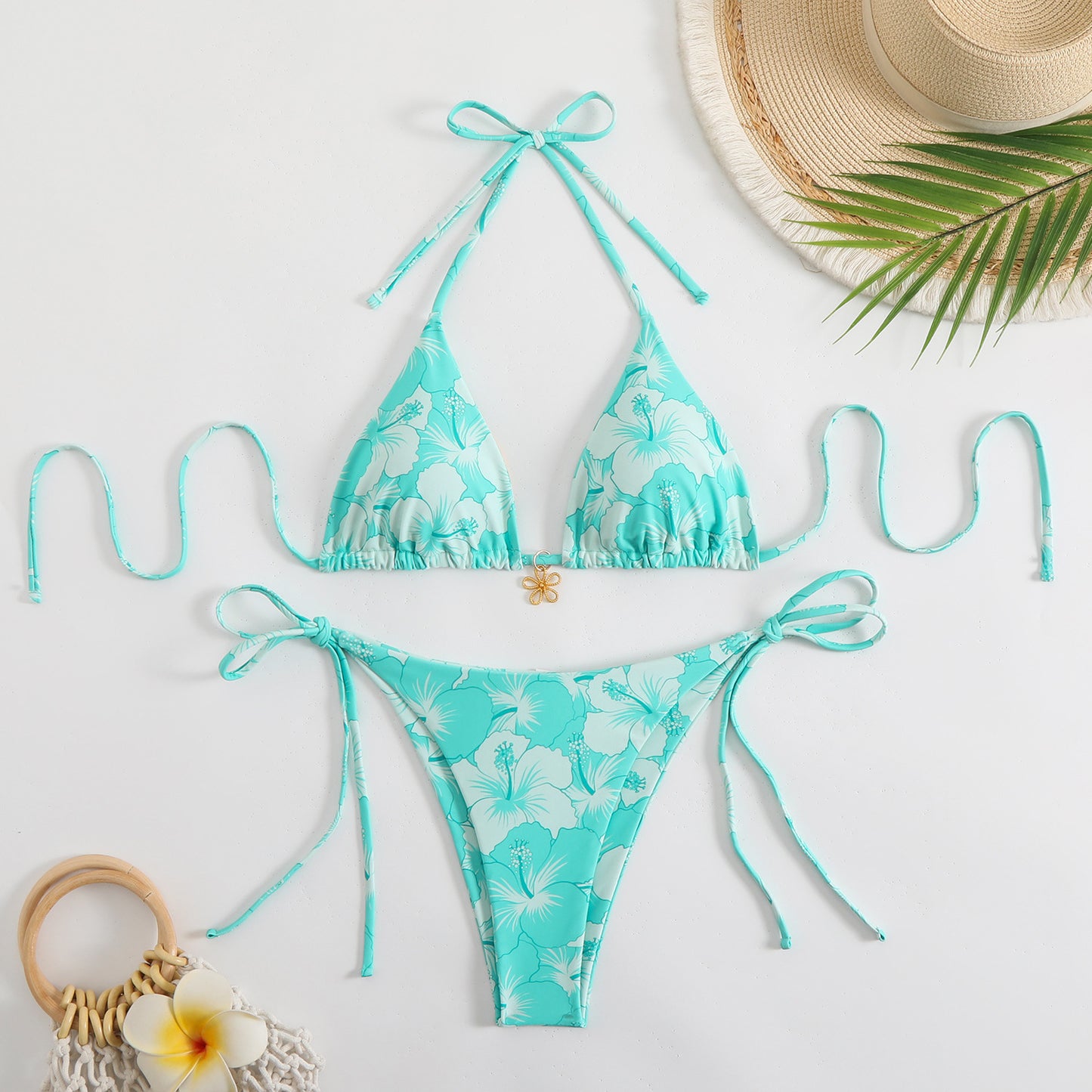 Women's triangle bikini with playful floral design and adjustable straps Ivyshape