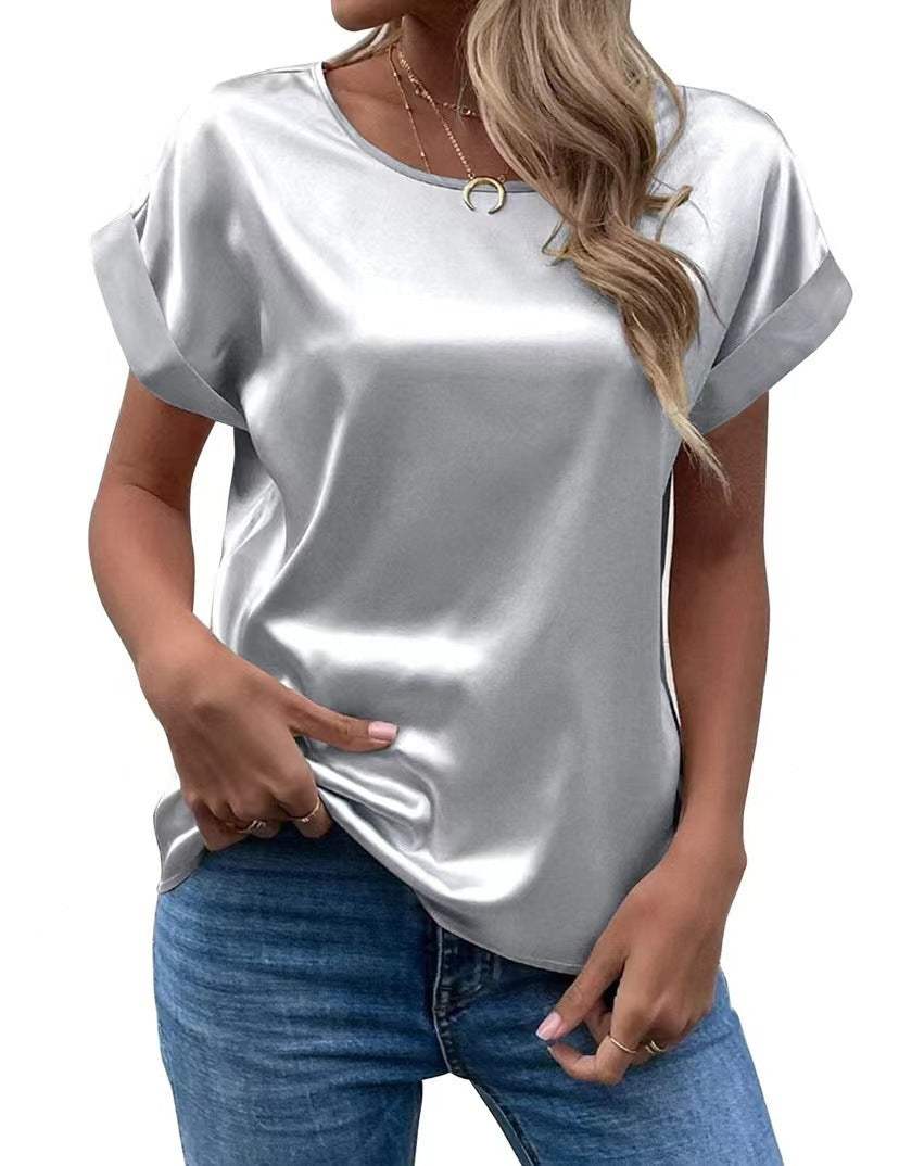 IvyShape | Women's Short Sleeve Satin Shirt