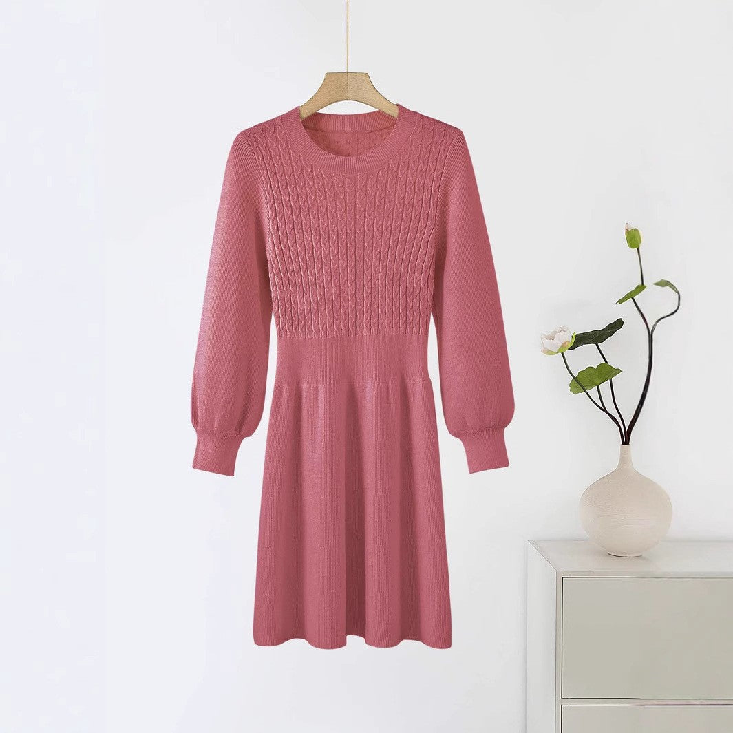 IvyShape | Round Neck Cable Knit Base Layer Dress