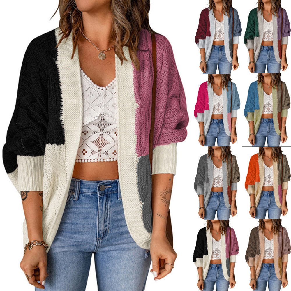 Women's casual cardigan with colorful patchwork design and loose fit Ivyshape