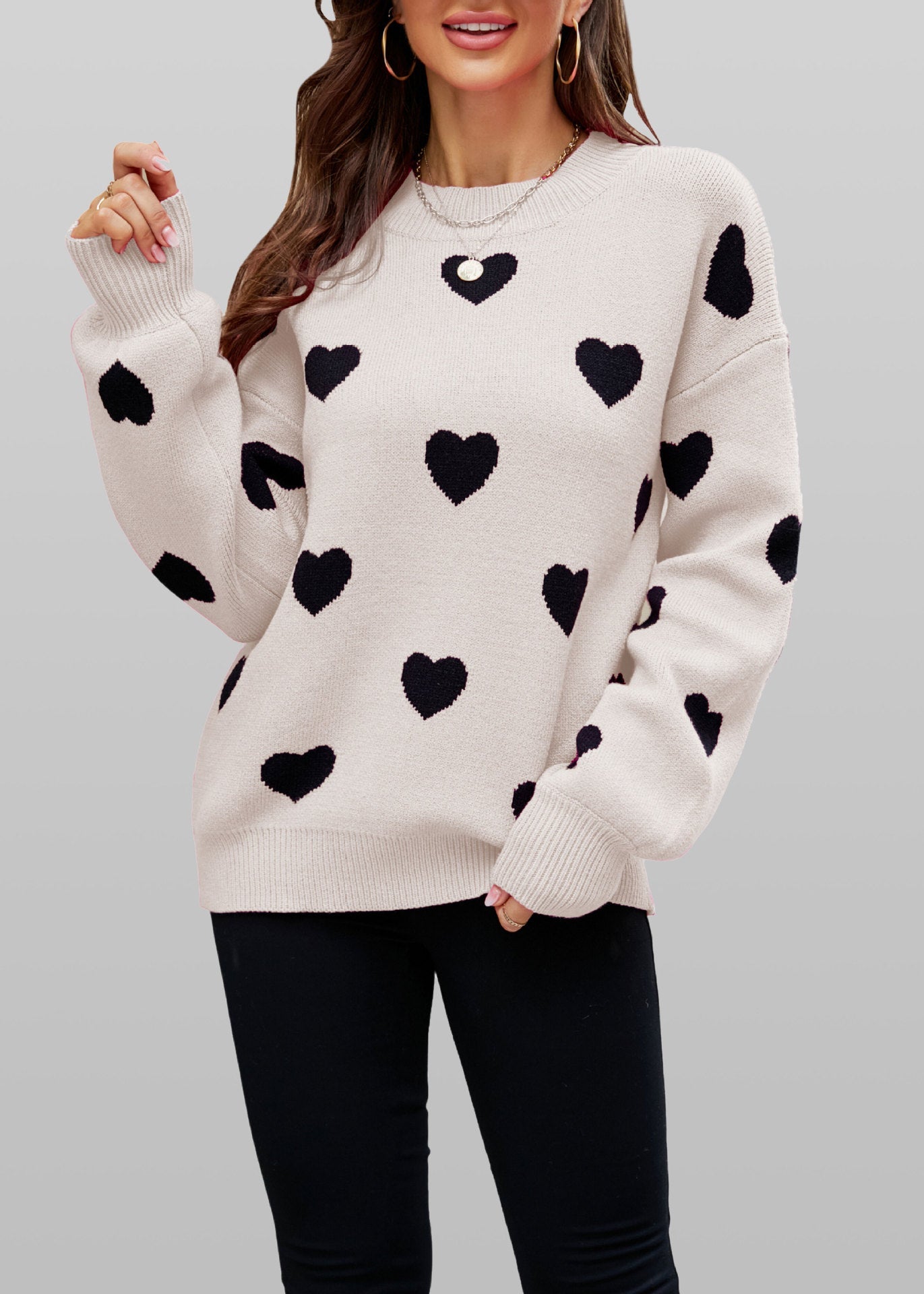 Ivyshape | Valentine'S Day Heart Knit Sweater