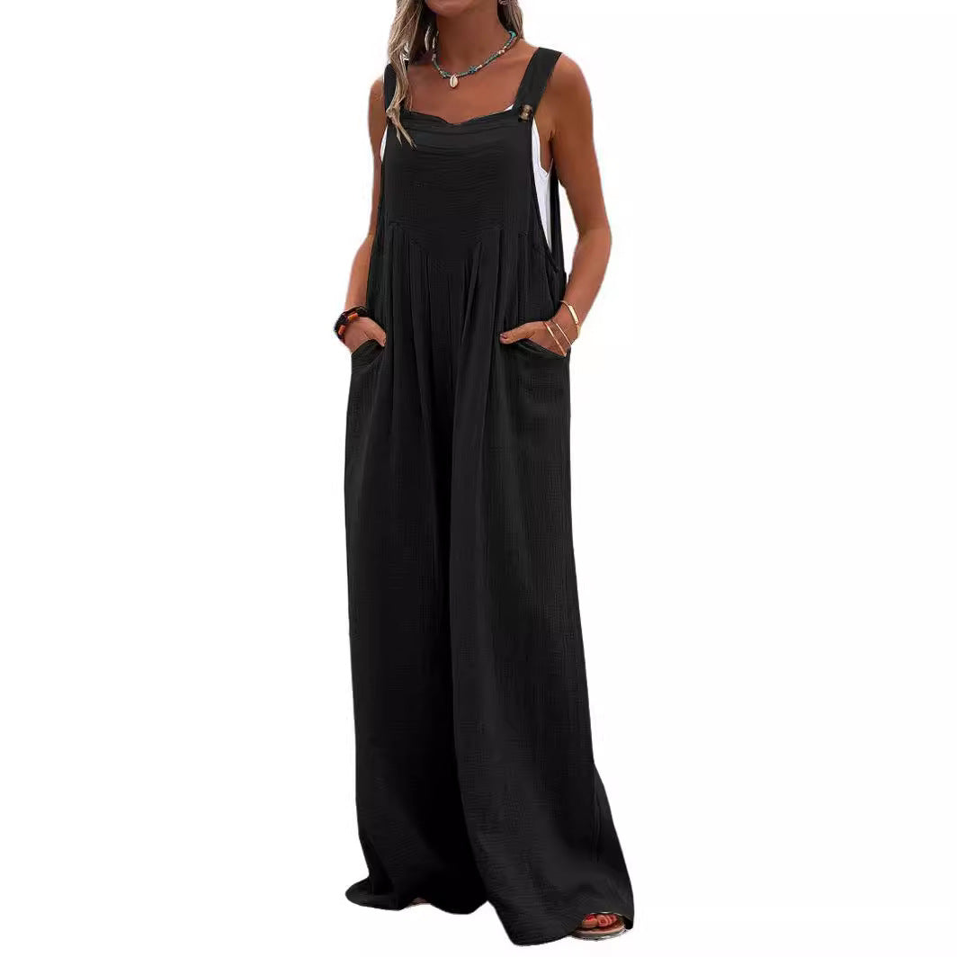 Women Casual Jumpsuit with Wide Cut Legs and Pockets Ivyshape