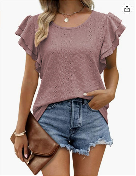 Women Ruffle Sleeve Casual Blouse Ivyshape