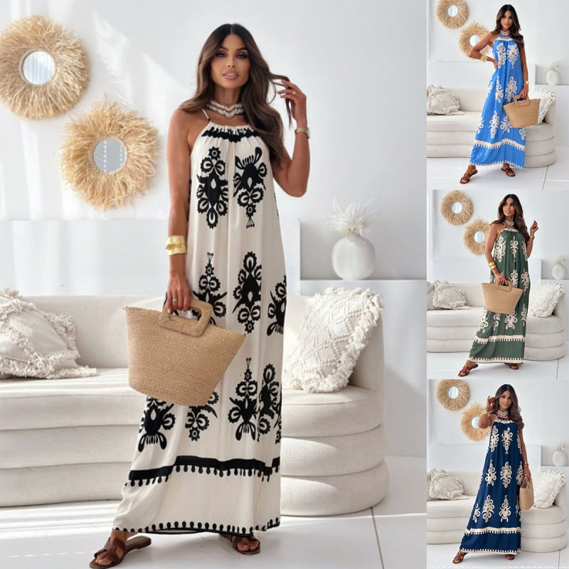 Women Bohemian Halter Neck Maxi Dress Ivyshape