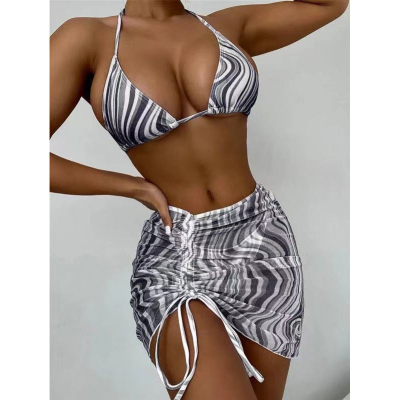 Women Bikini set with adjustable triangle top and transparent skirt Ivyshape