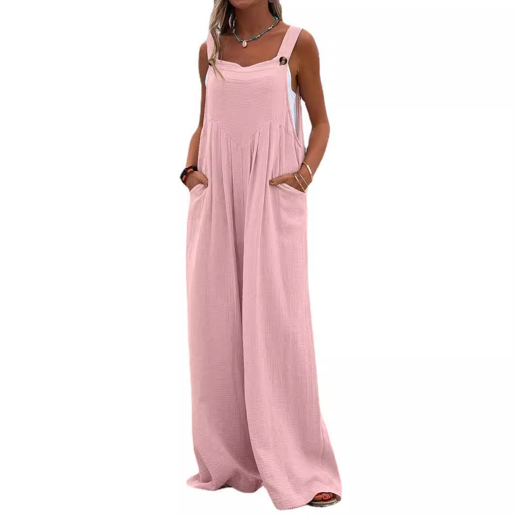 Women Casual Jumpsuit with Wide Cut Legs and Pockets Ivyshape