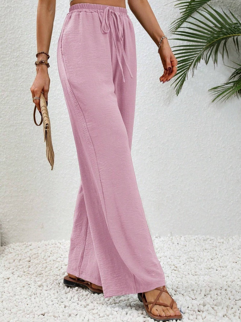 Women's Relaxed Palazzo Pants with Elastic Waistband and Side Pockets Ivyshape