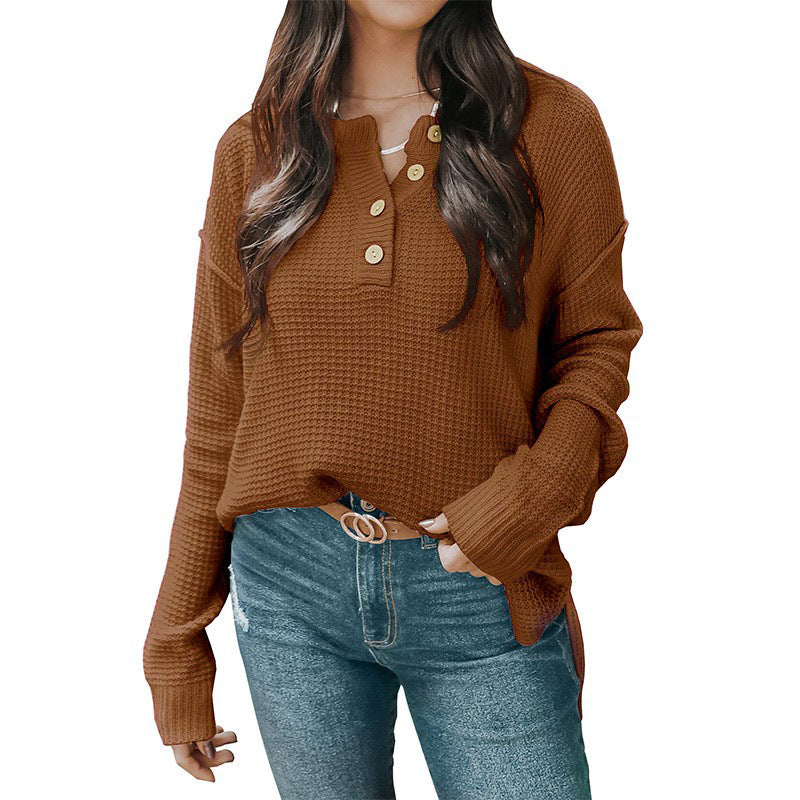 IvyShape | Relaxed V-Neck Long Sleeve Loose Pullover Sweater