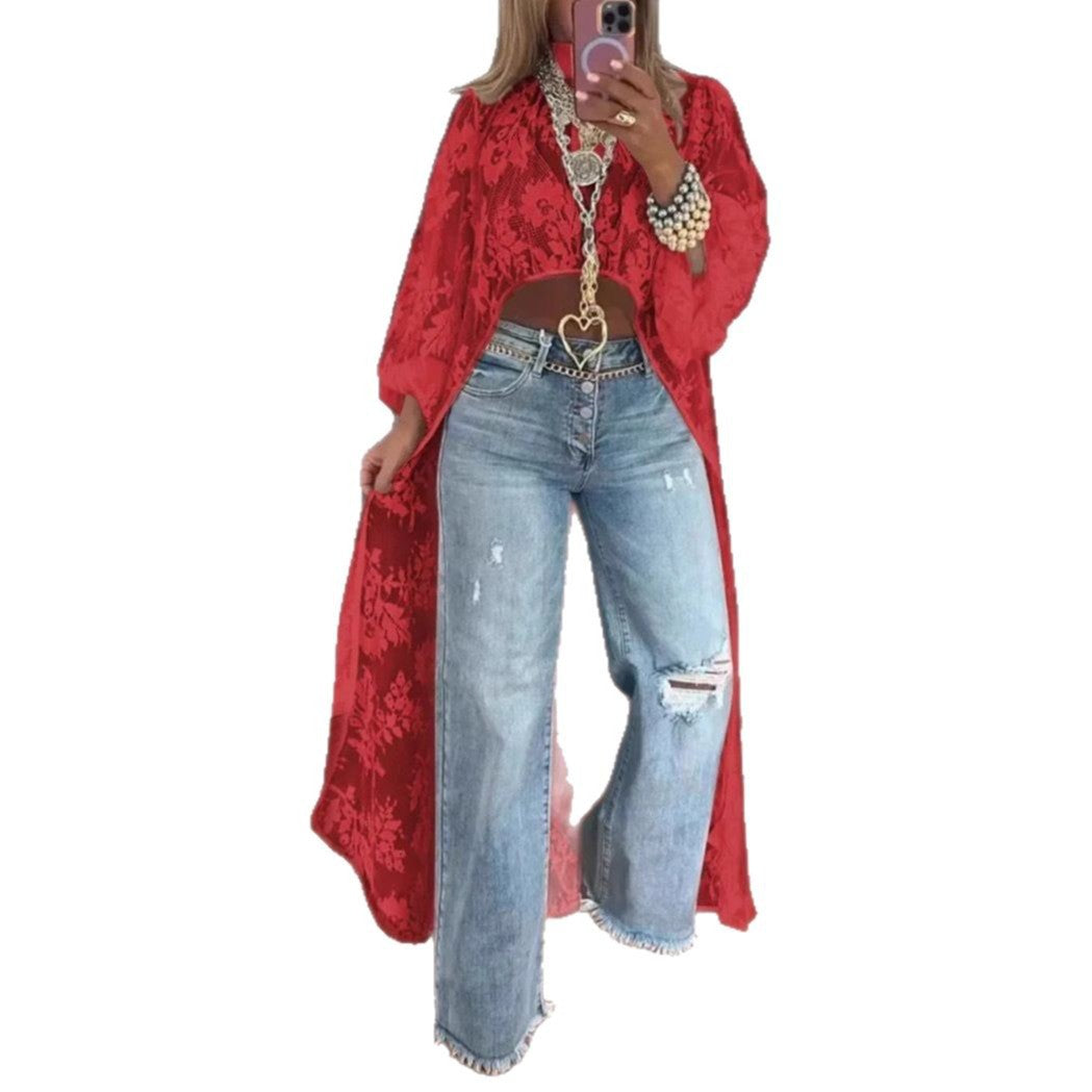 Ladies Long Flower Dress with Transparent Fabric and Elegant Design Ivyshape