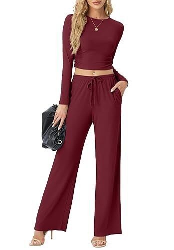 Ladies casual two-piece set with wide pants design Ivyshape