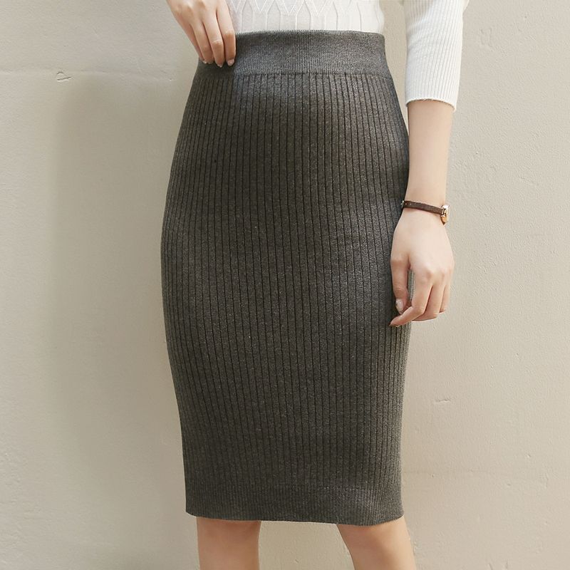 Women Knitted Pencil Skirt with High Waist and Ribbed Texture Ivyshape