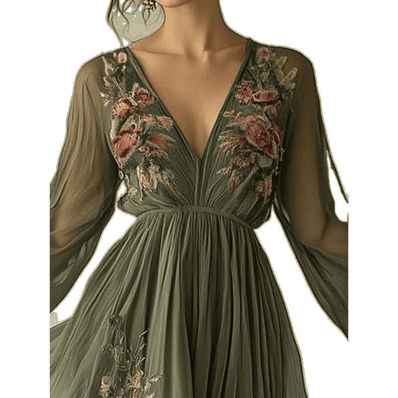 Women Embroidered Chiffon Maxi Dress Ivyshape