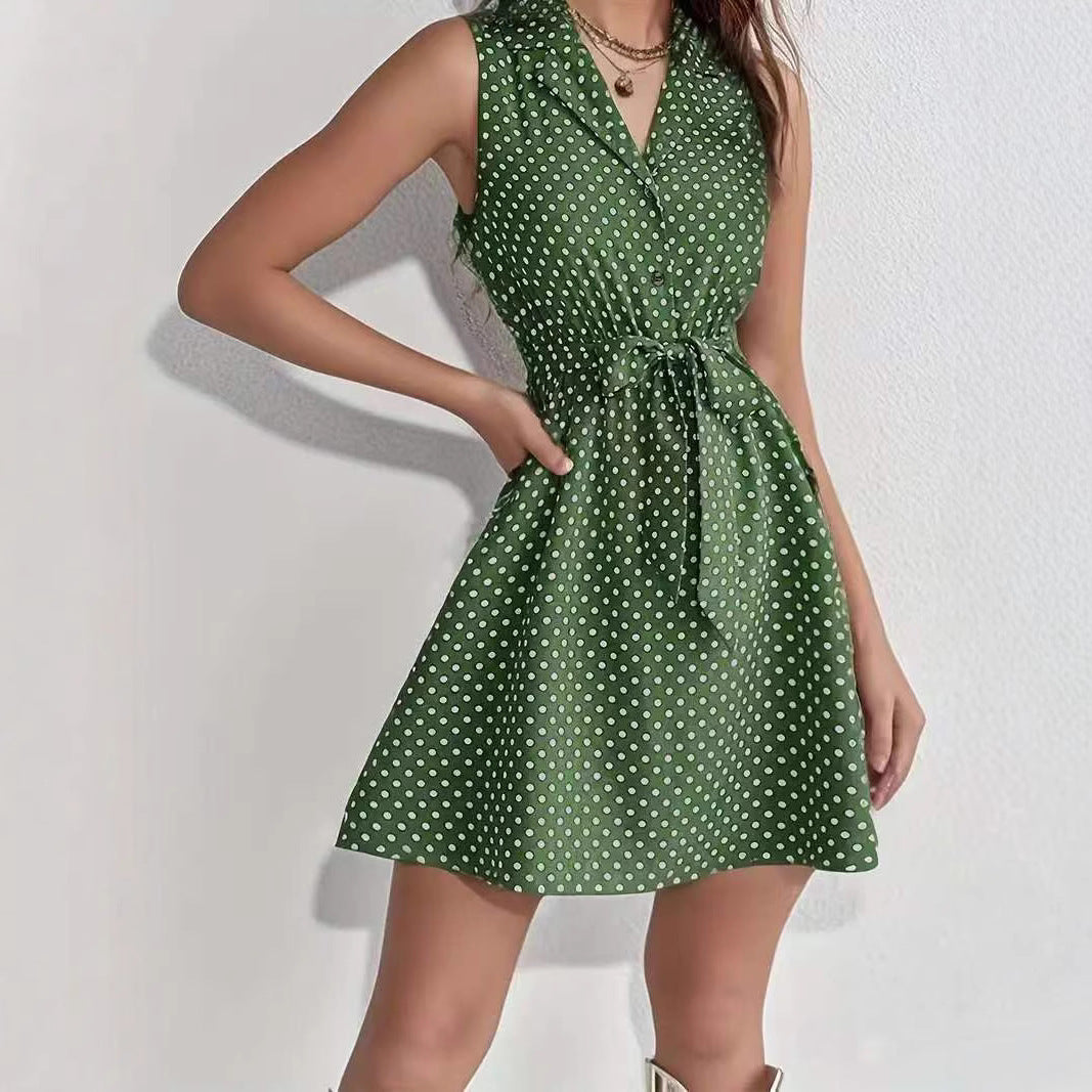 Women's Polka Dot Shirt Dress with Tailored Fit and Flared Skirt Ivyshape
