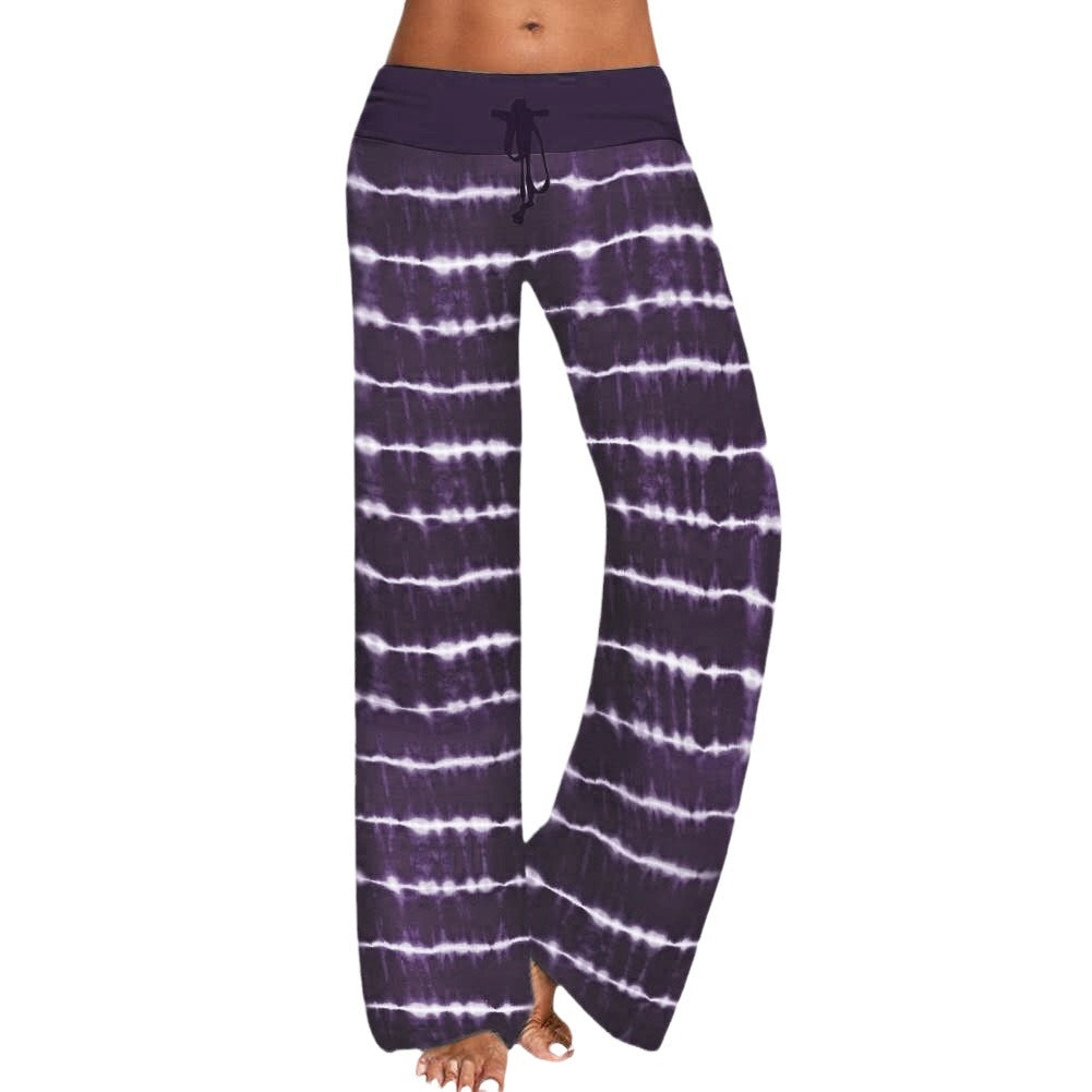 Women's wide casual pants with elastic waistband and trendy tie-dye pattern Ivyshape