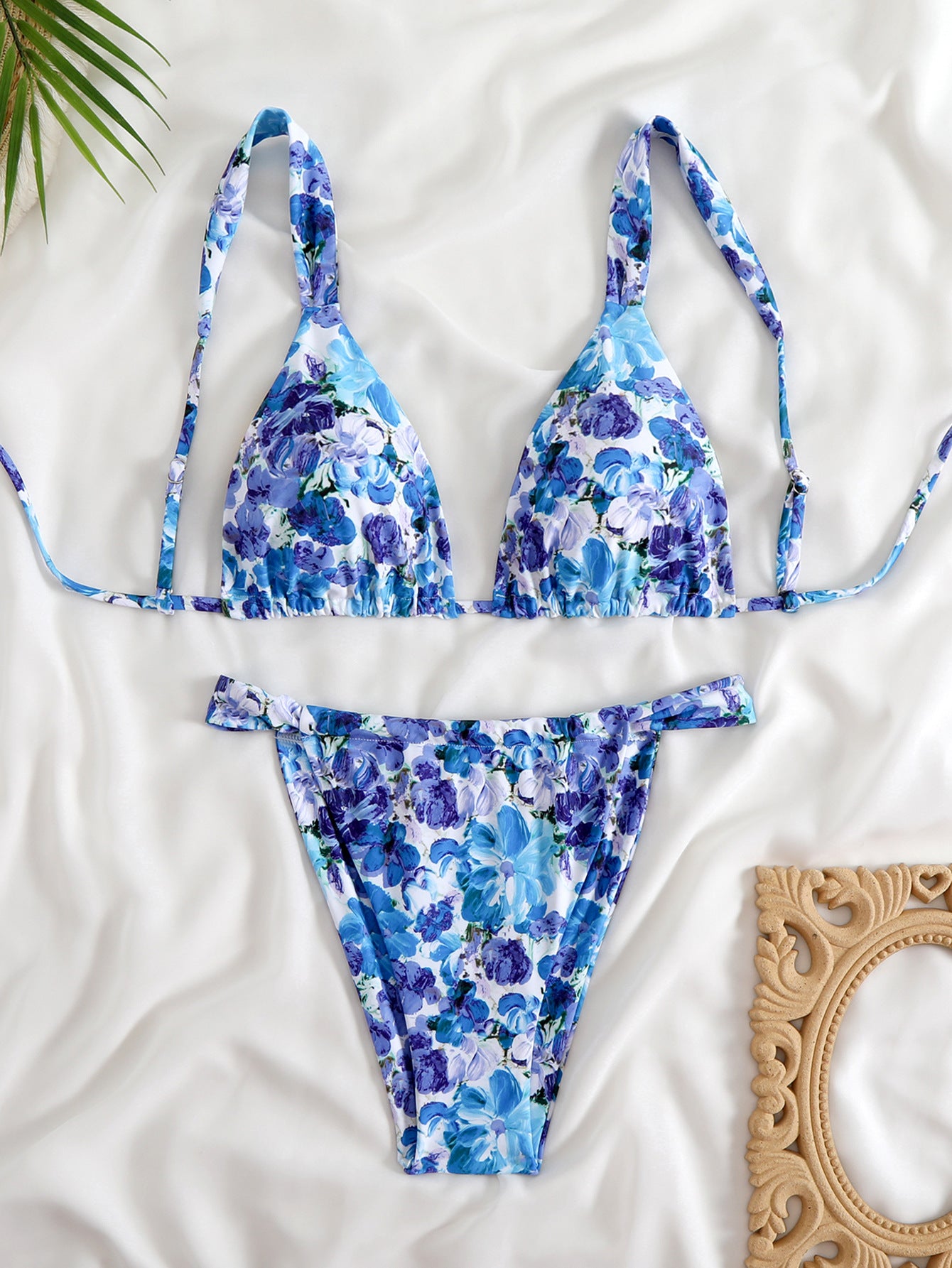 Women's triangle bikini with exotic animal print and adjustable tie straps Ivyshape