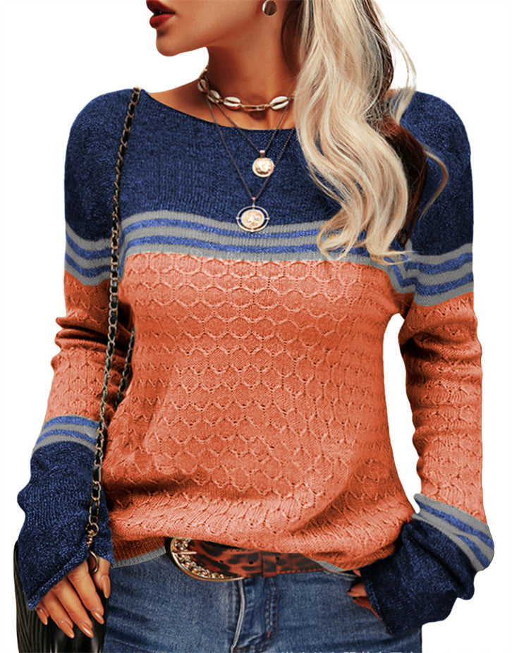 Ivyshape | Pullover Sweaters Round Neck Striped Slim Fitting Knitwear