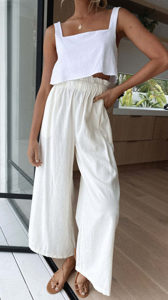 Women's Wide Palazzo Pants with Elastic Waistband and Flowing Cut Ivyshape