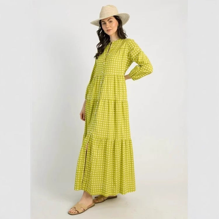 Women's maxi dress with airy A-line silhouette and buttons Ivyshape