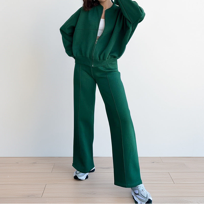 IvyShape | Casual solid color loose tie hoodie tracksuit