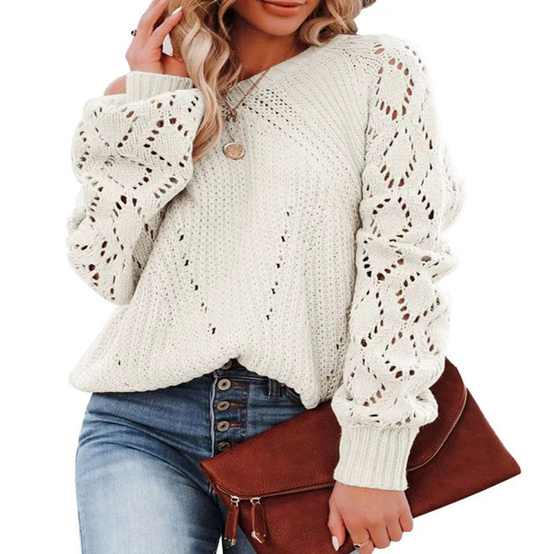 IvyShape | Stylish Hollow Pattern Round Neck Sweater for Women