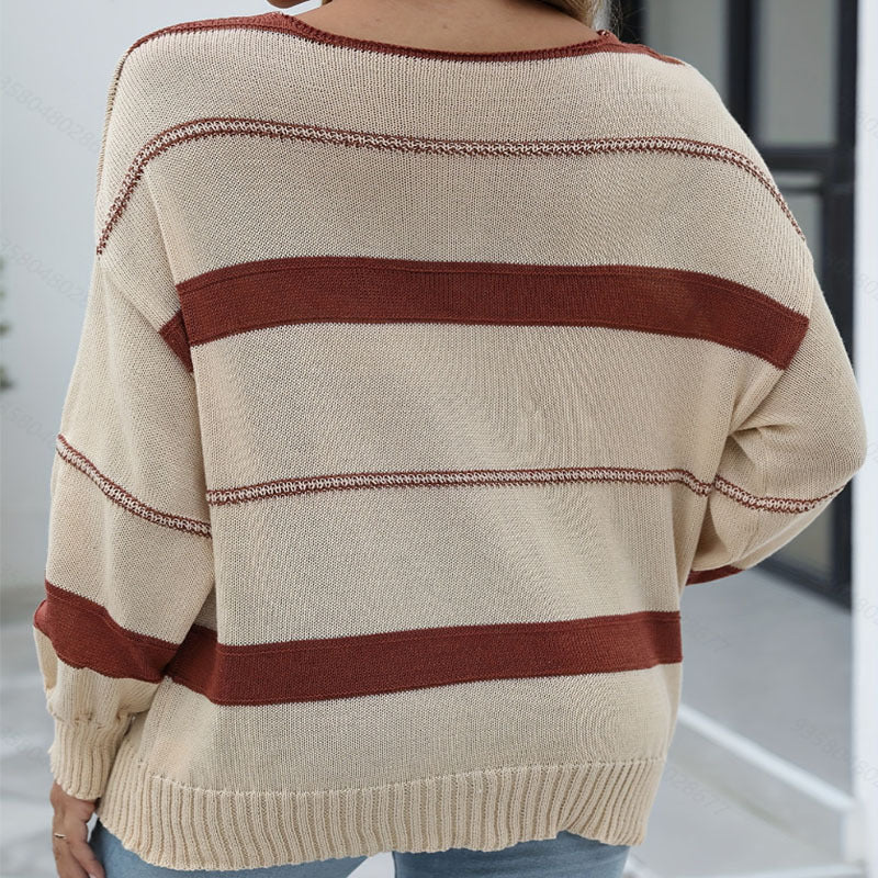 IvyShape | Trendy Striped V-Neck Pullover Sweater Top