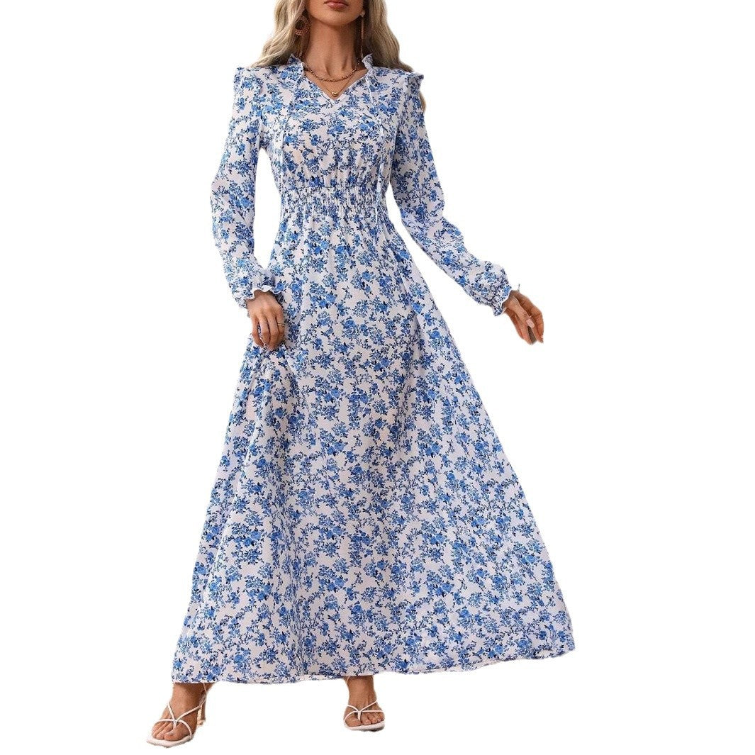 IvyShape | Floral Long Sleeve Elegant Women's Long Dress