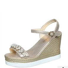 Women's wedge sandals with elegant glitter accents and adjustable strap Ivyshape