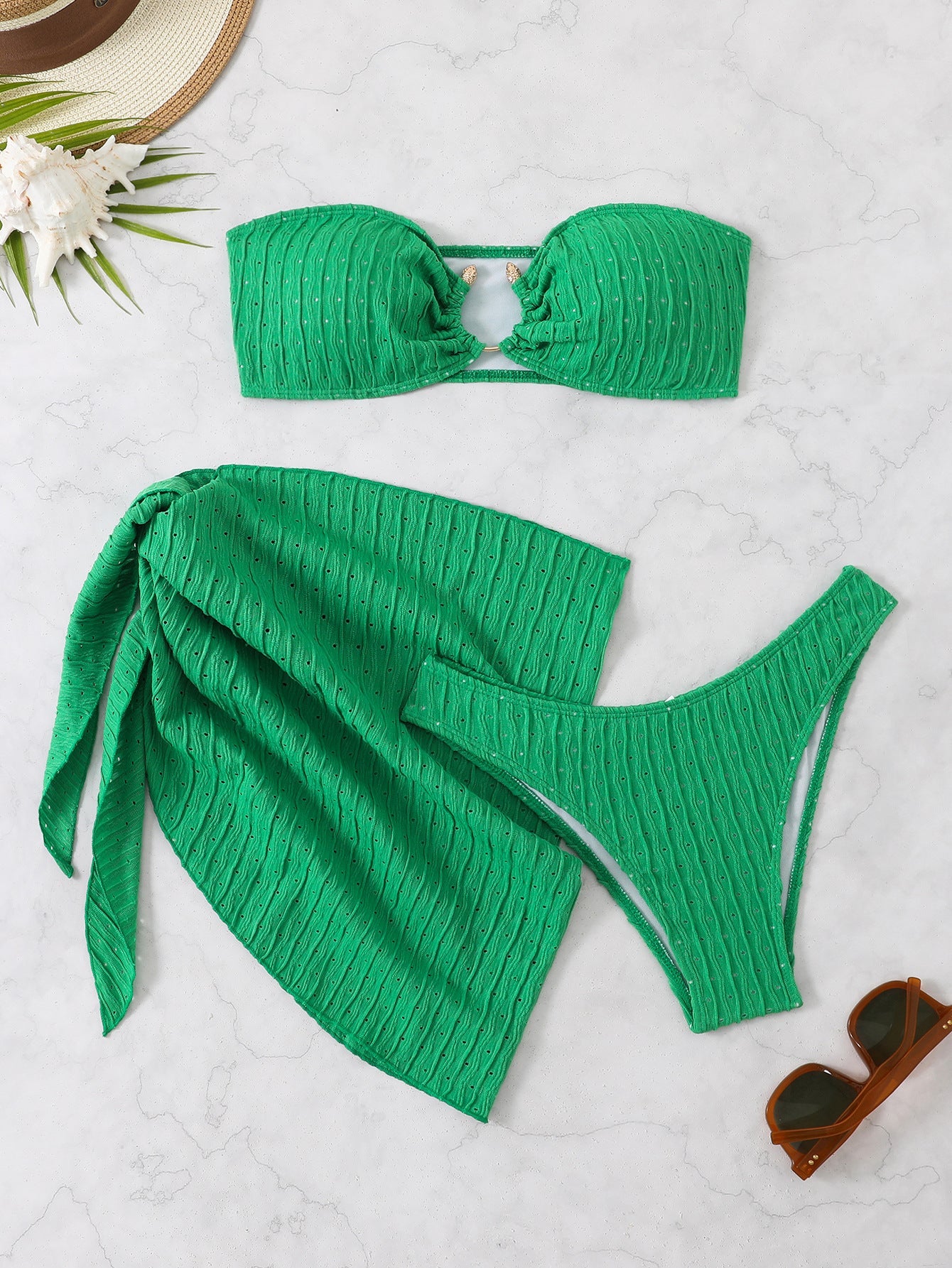 Women's bandeau bikini with exciting ruffle detail and matching pareo Ivyshape