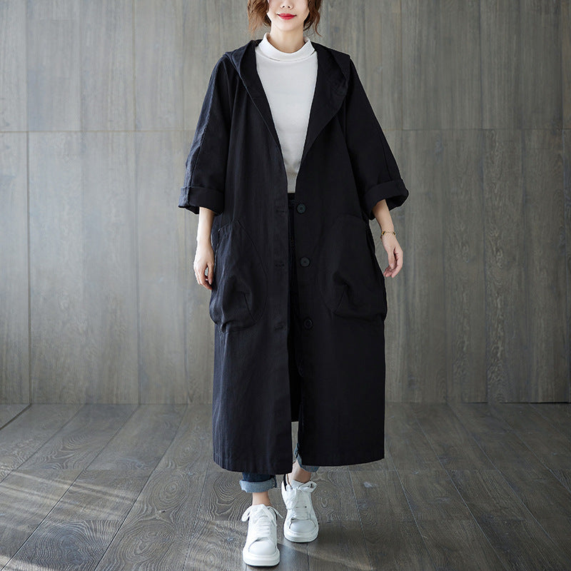 IvyShape | Loose Plus Size Knee-Length Coat with Large Pockets