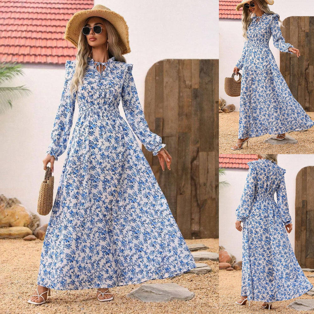 IvyShape | Floral Long Sleeve Elegant Women's Long Dress