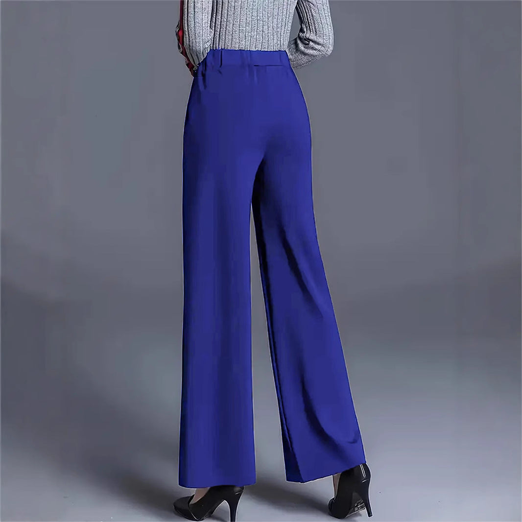 Ladies high-waisted palazzo trousers with side pleats Ivyshape