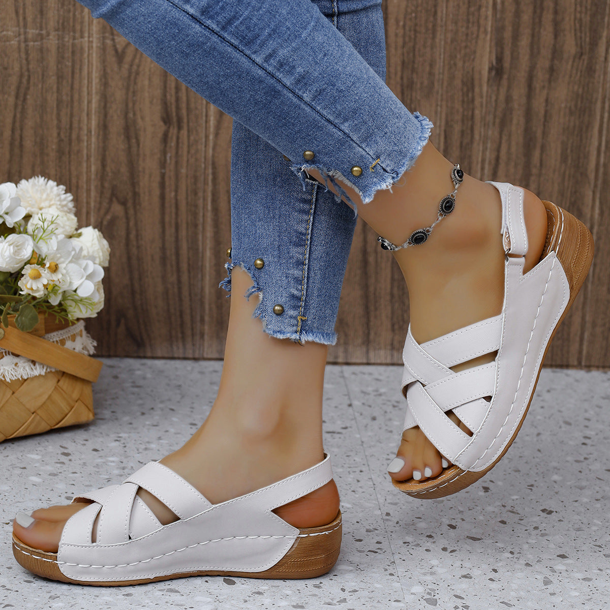 Women's Comfortable Wedge Sandals with Closed Heel and Adjustable Strap Ivyshape
