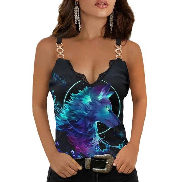 Ladies Artistic Wolf Graphic Tank Top Ivyshape