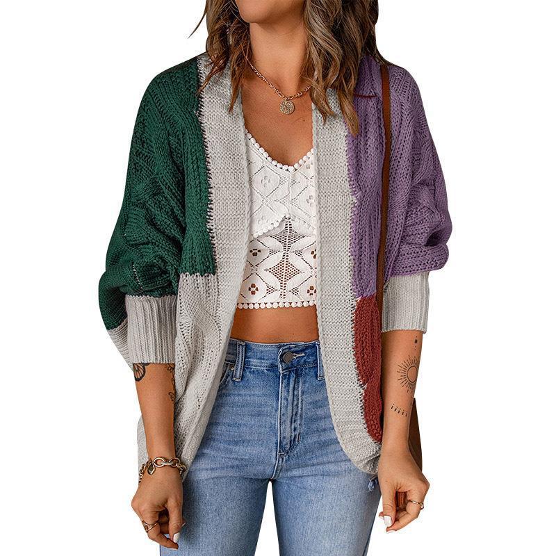 Women's casual cardigan with colorful patchwork design and loose fit Ivyshape