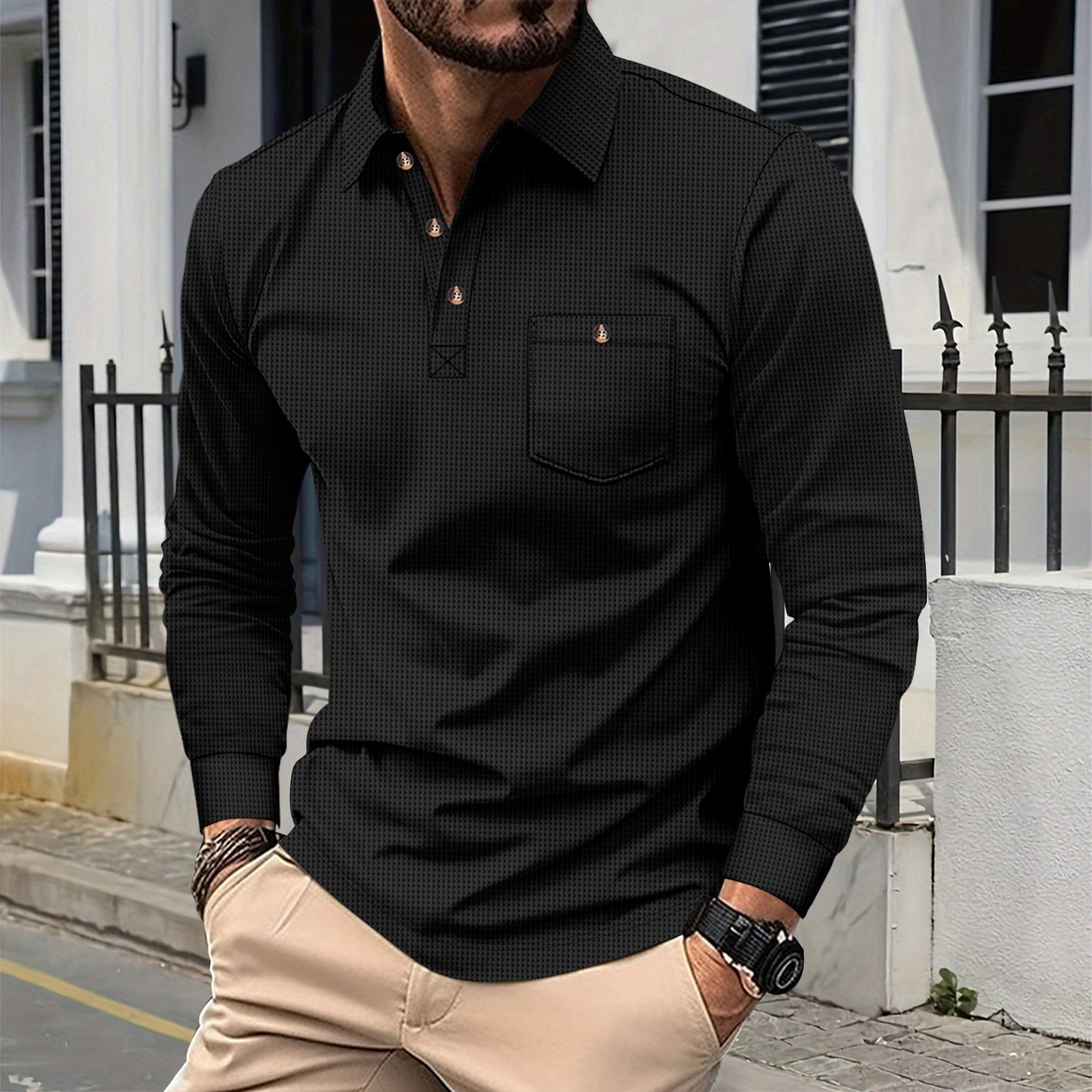 Men's long-sleeve shirt with trendy design and practical chest pocket Ivyshape