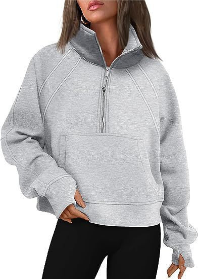 Women Sporty Sweater with High Collar and Zipper Ivyshape
