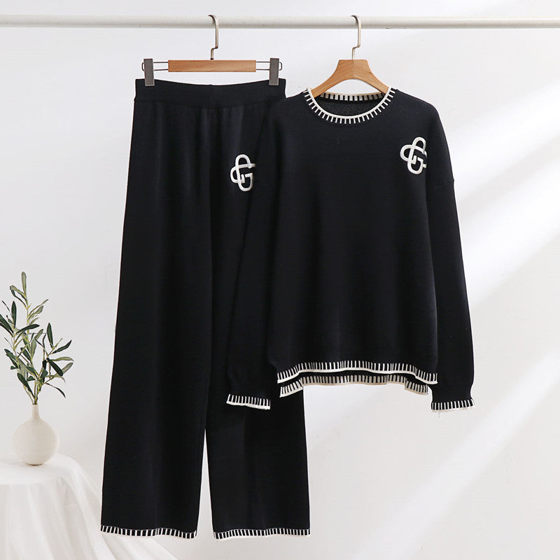 IvyShape | Sweater sweatshirt and high-waist wide pants set